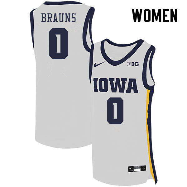 Women #0 Even Brauns Iowa Hawkeyes College Basketball Jerseys Stitched Sale-White
